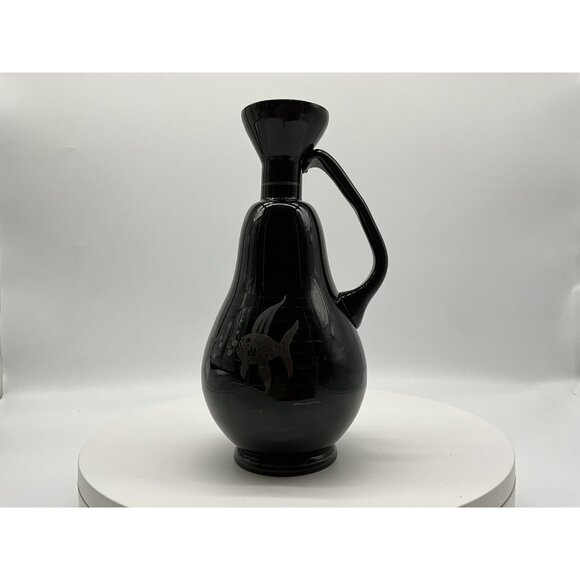 Antique Czechoslovakia Black Amethyst Vase w/ Silver Overlay Art Nouveau Style - Picture 9 of 16